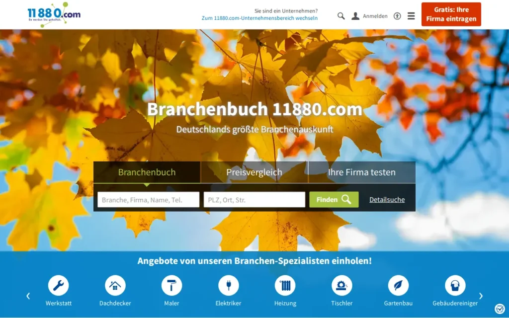 Startseite von 11880.com