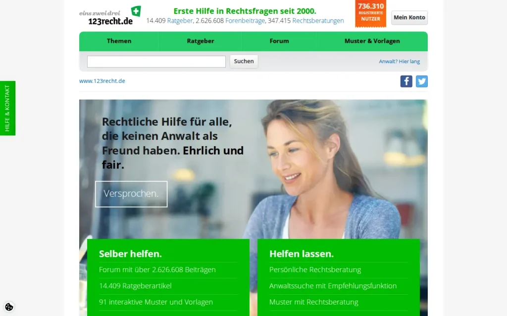 Startseite von 123recht.de / frag-einen-anwalt.de
