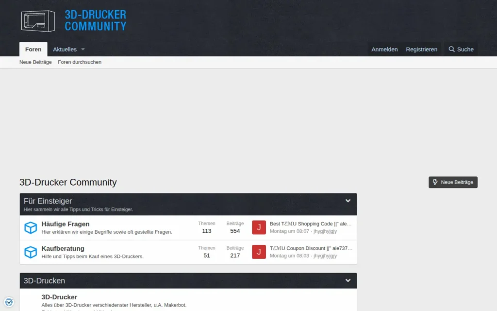 Startseite von 3D-Drucker Community