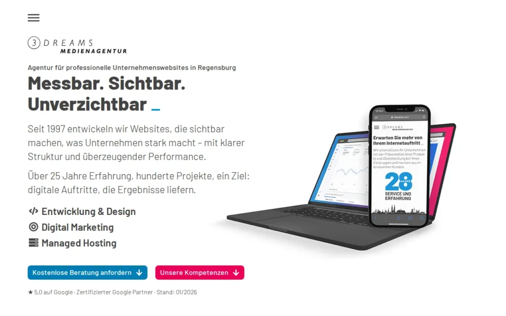 Startseite von 3Dreams Medienagentur