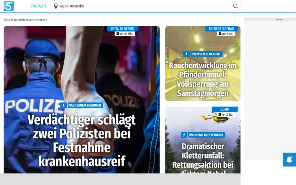 Startseite von 5 Minuten (5min.at)