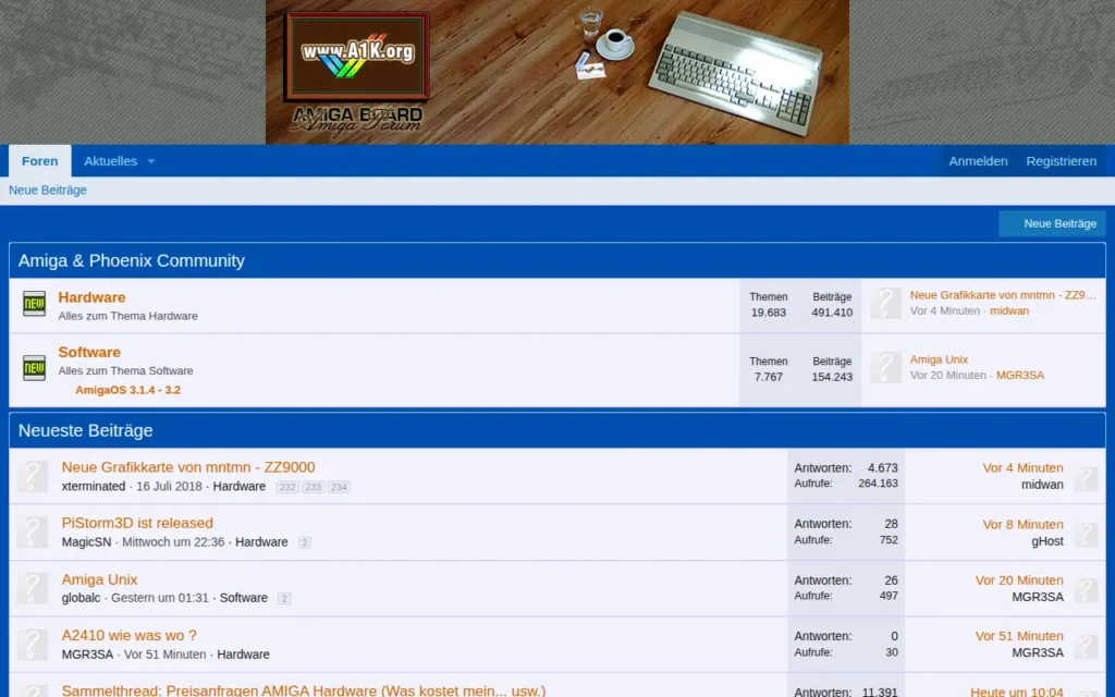 Startseite von A1K.org – Amiga & Phoenix Community