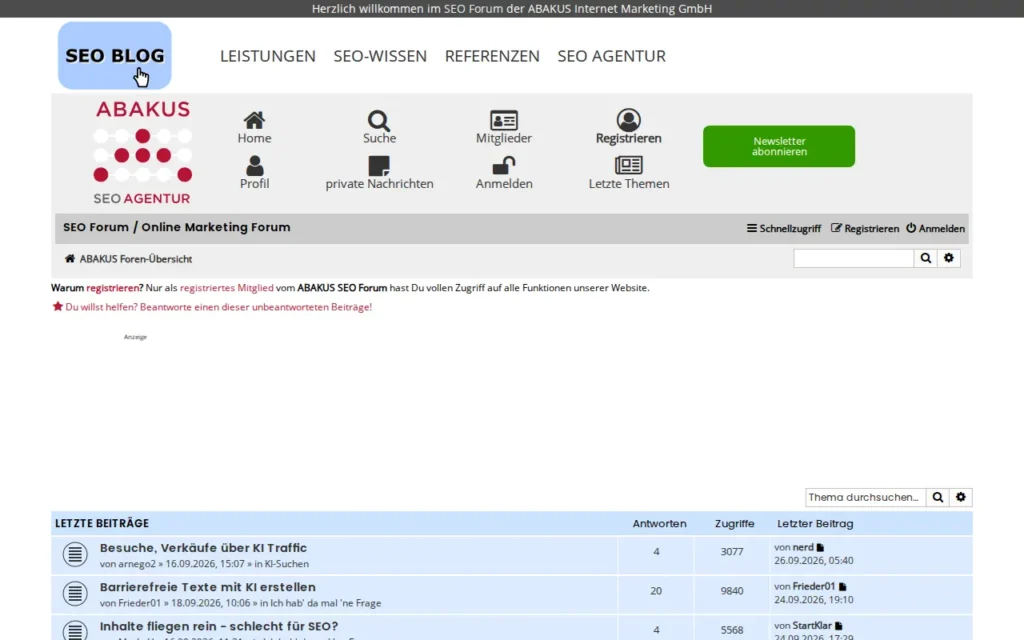 Startseite von ABAKUS SEO Forum