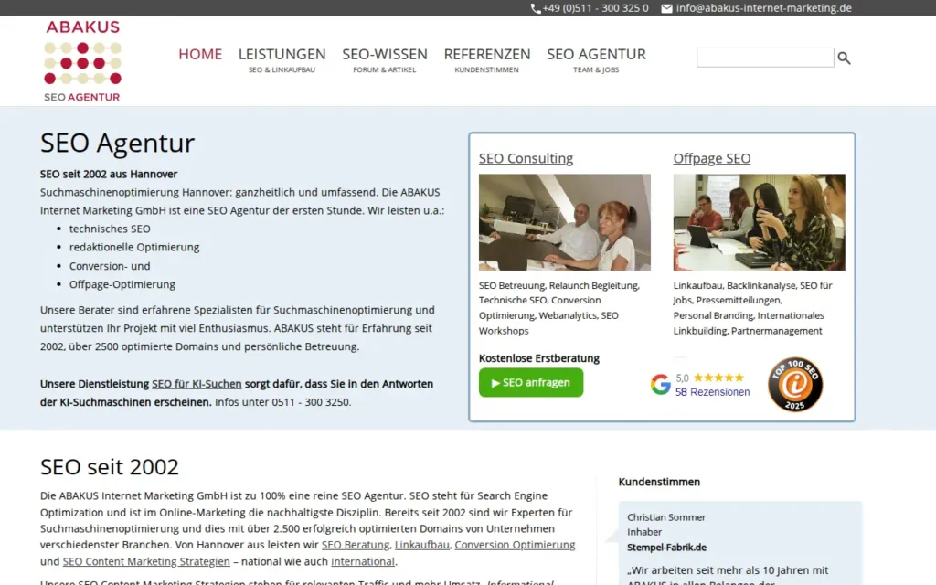 Startseite von ABAKUS Internet Marketing GmbH
