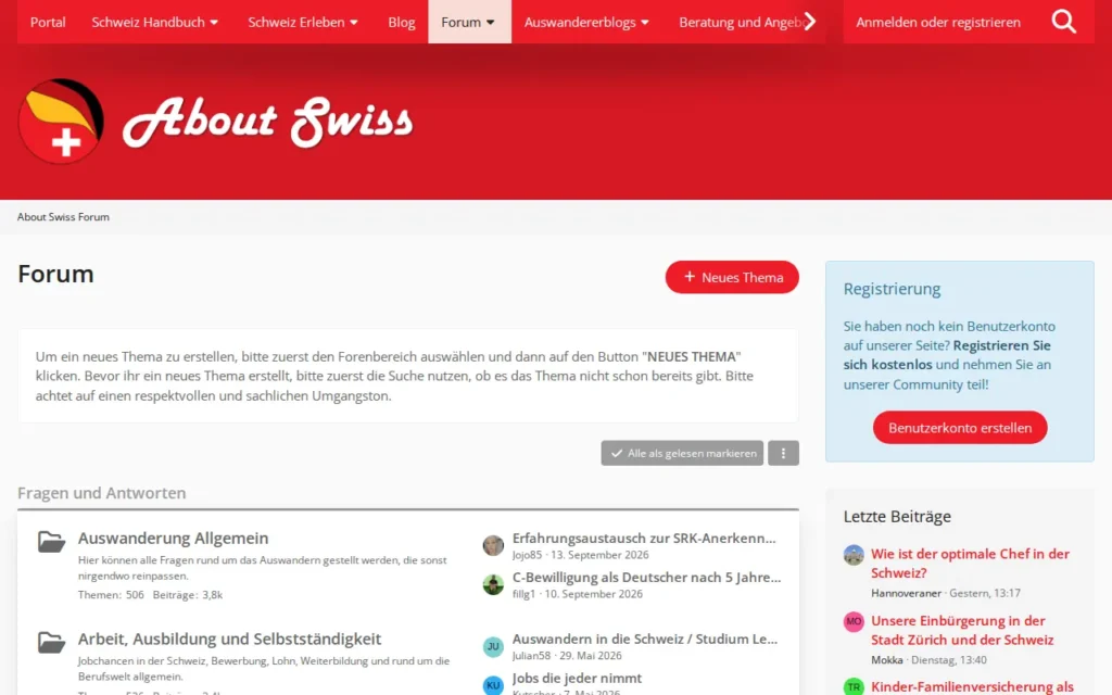 Startseite von About Swiss Forum