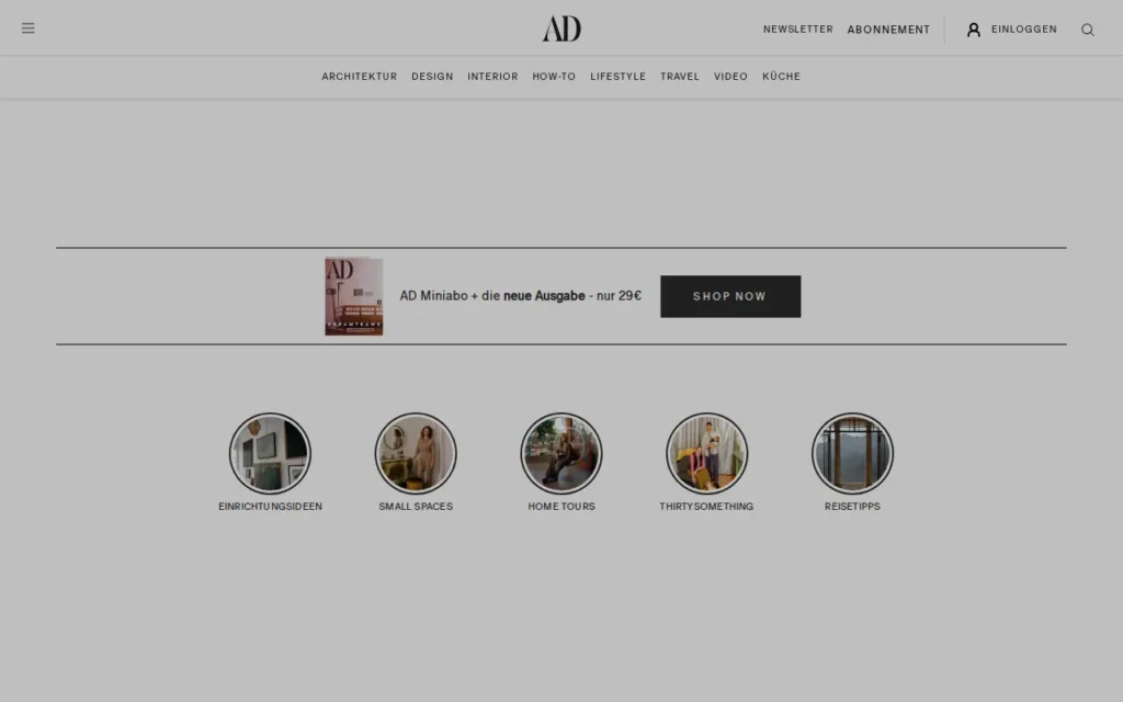Startseite von AD Architectural Digest
