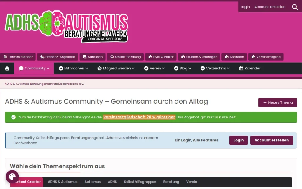 Startseite von ADHS & Autismus Community