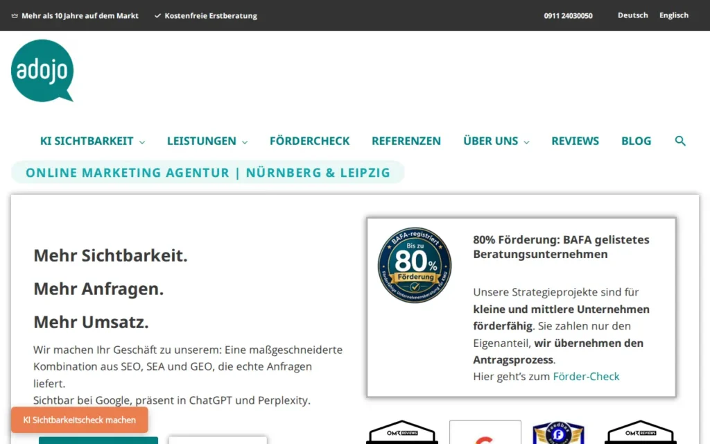 Startseite von adojo GmbH
