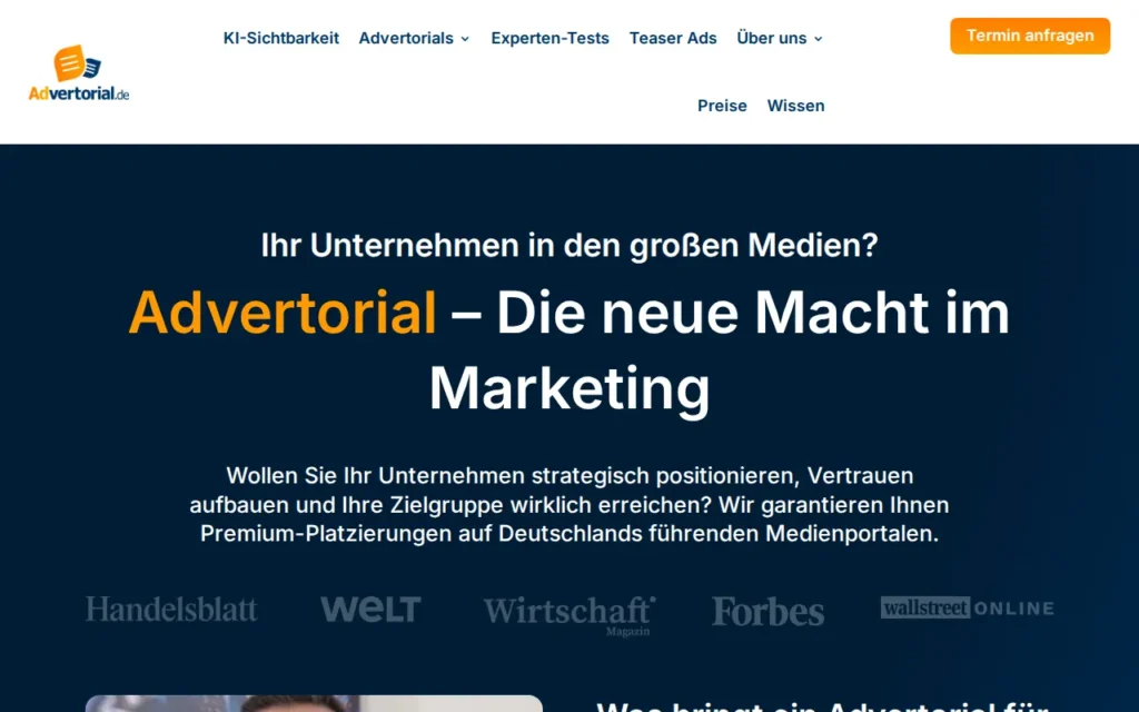 Startseite von Advertorial.de (Ad2.0 Internet GmbH)