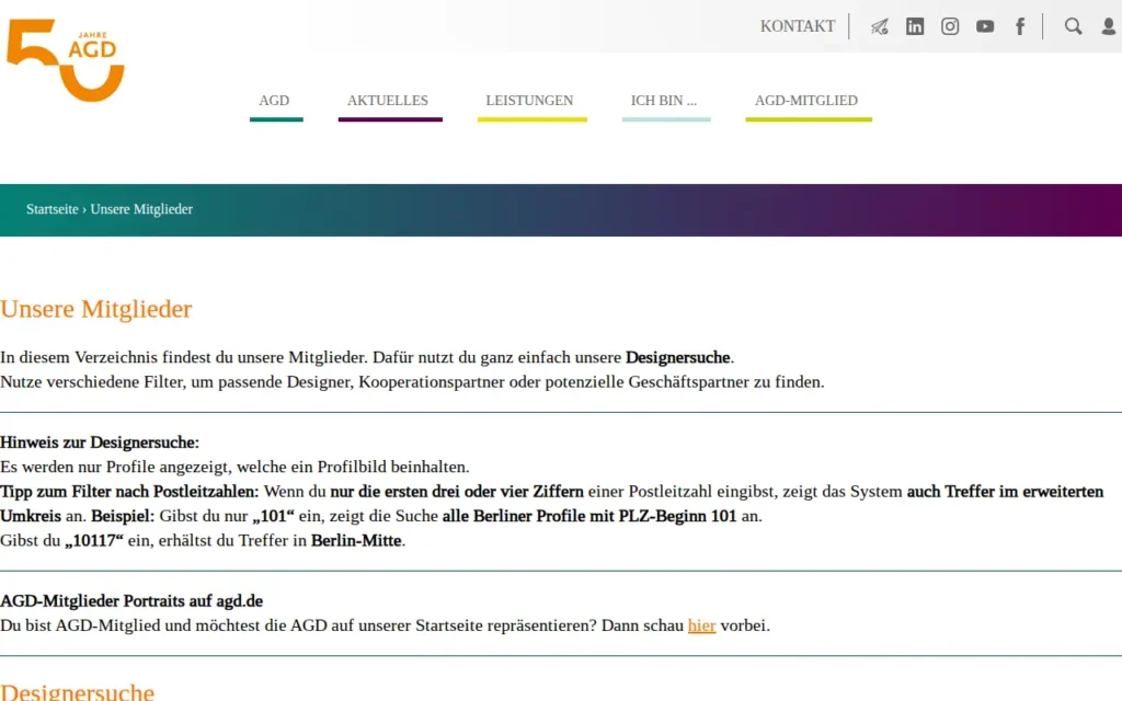 Startseite von AGD Designersuche