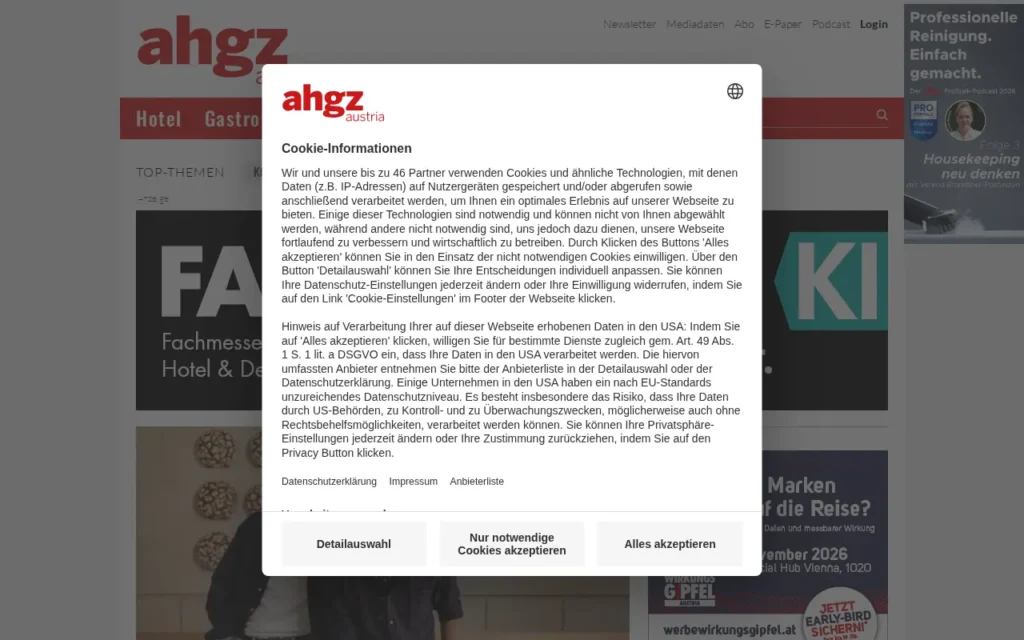 Startseite von ahgz austria