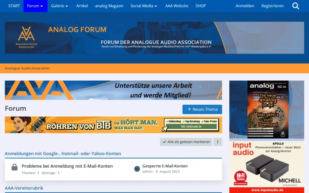 Startseite von Analog-Forum (Analogue Audio Association)