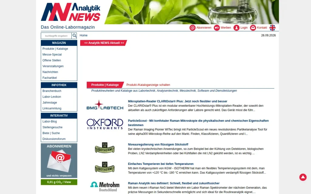 Startseite von Analytik NEWS