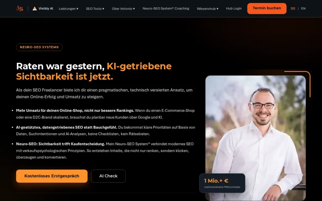 Startseite von SEO Freelancer Antonio Blago
