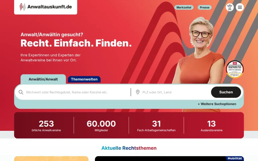 Startseite von Deutsche Anwaltauskunft (DAV)