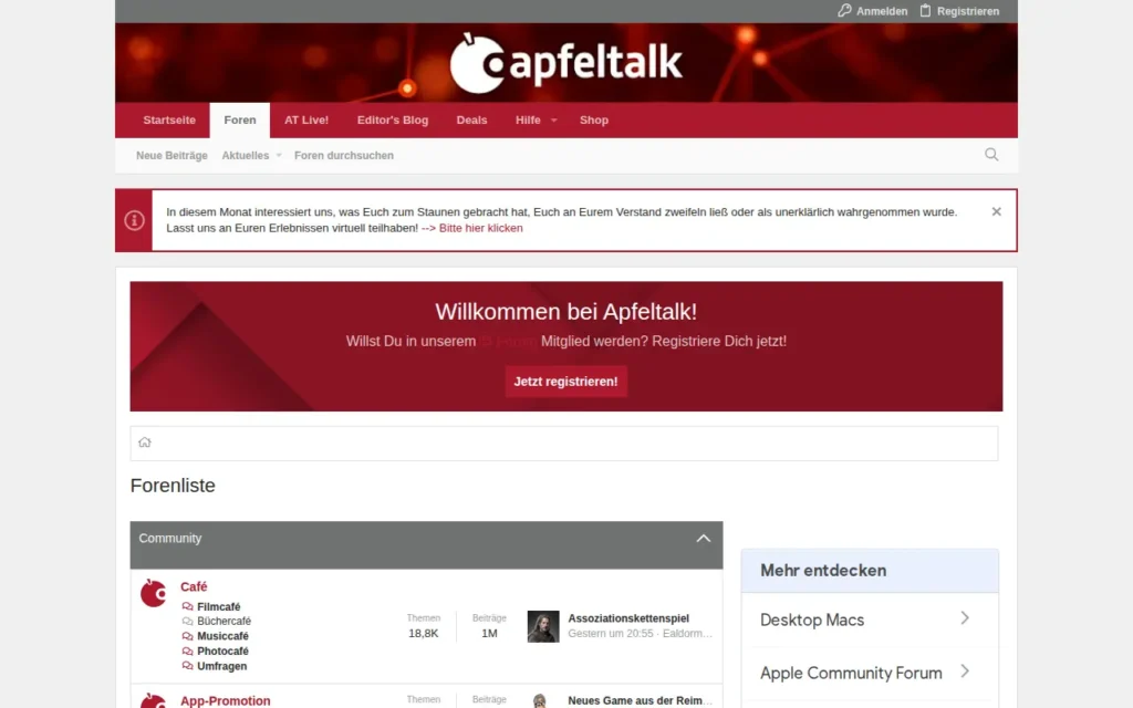 Startseite von Apfeltalk Community
