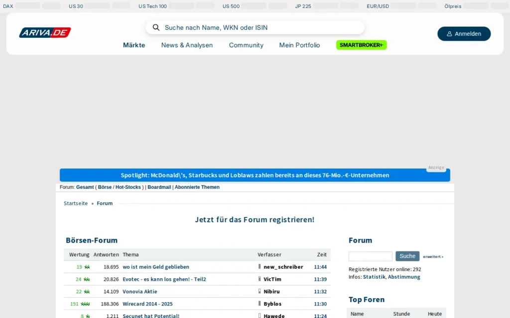 Startseite von ARIVA.DE Forum