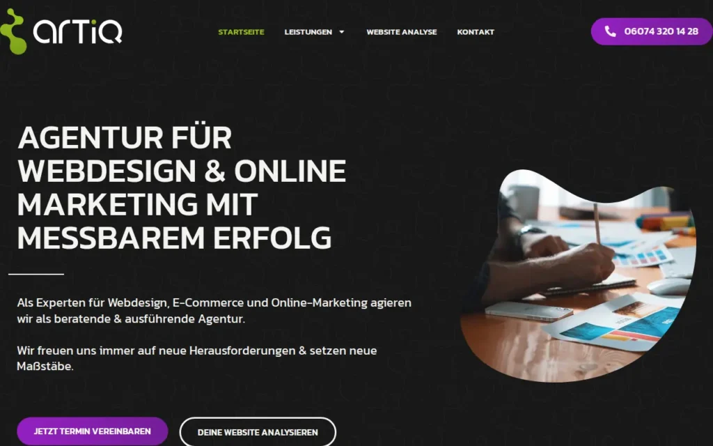 Startseite von ARTiQ Marketing