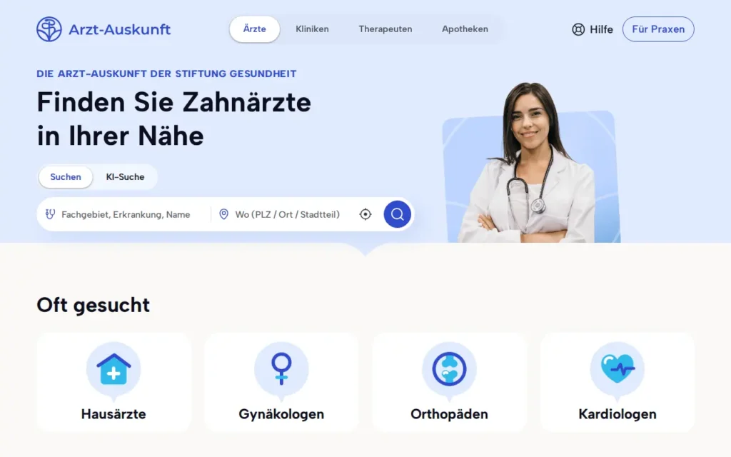 Startseite von Arzt-Auskunft (Stiftung Gesundheit)