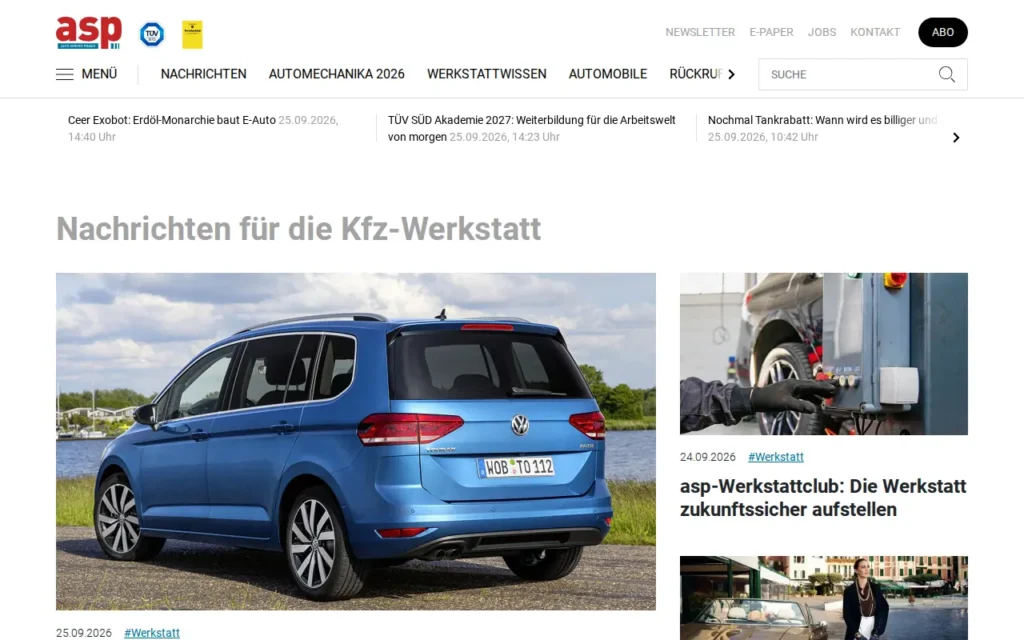 Startseite von asp AUTO SERVICE PRAXIS