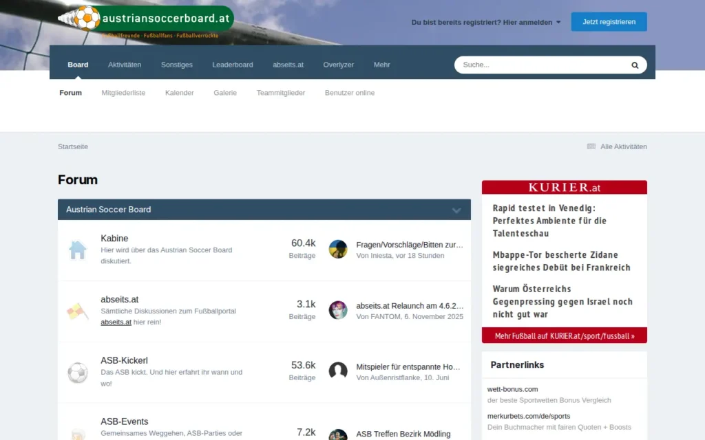 Startseite von Austrian Soccer Board (ASB)