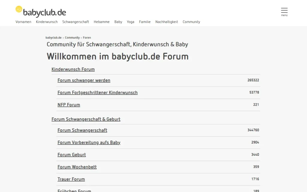 Startseite von babyclub.de Forum