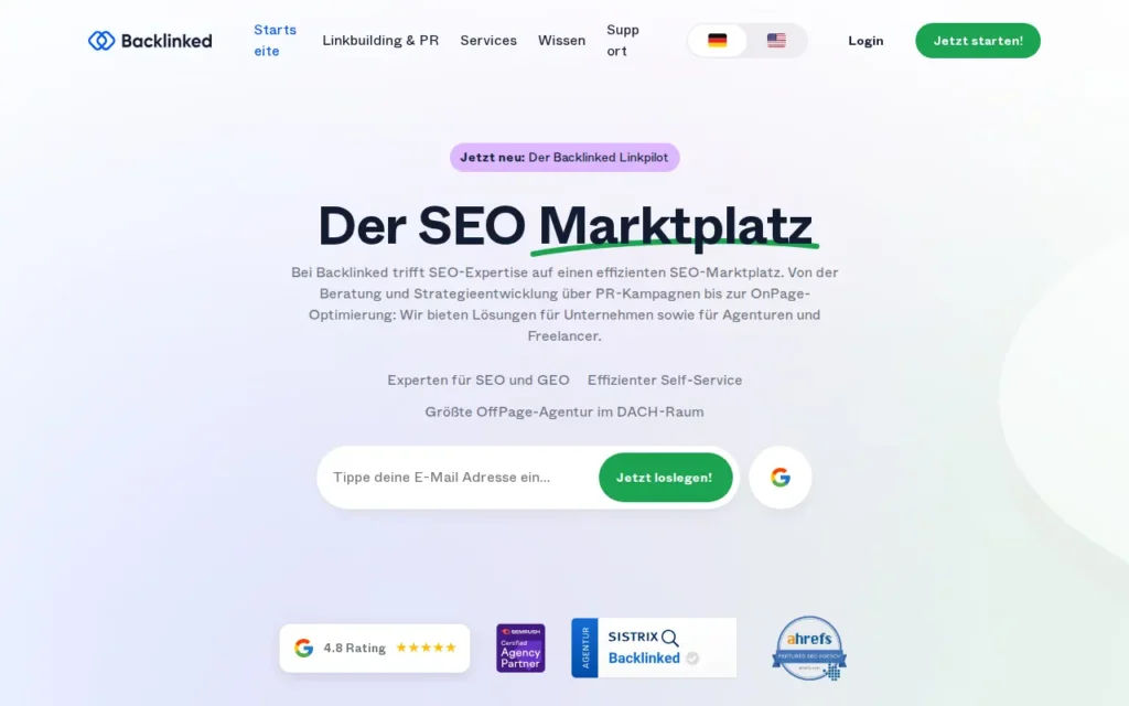 Startseite von Backlinked (Pixelrein GmbH & Co. KG)