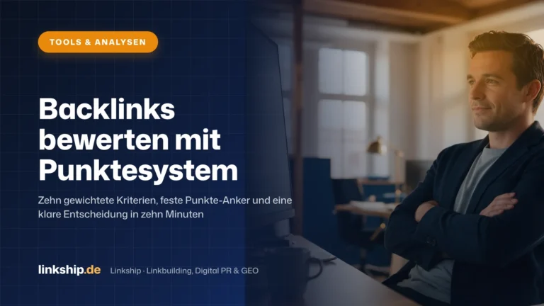 Titelkarte: Backlinks bewerten mit Punktesystem – Tools & Analysen, Linkship