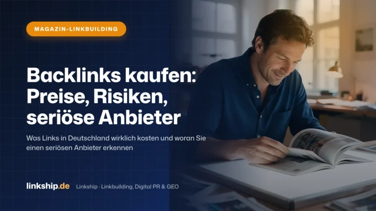 Titelkarte: Backlinks kaufen: Preise, Risiken, seriöse Anbieter – Magazin-Linkbuilding, Linkship