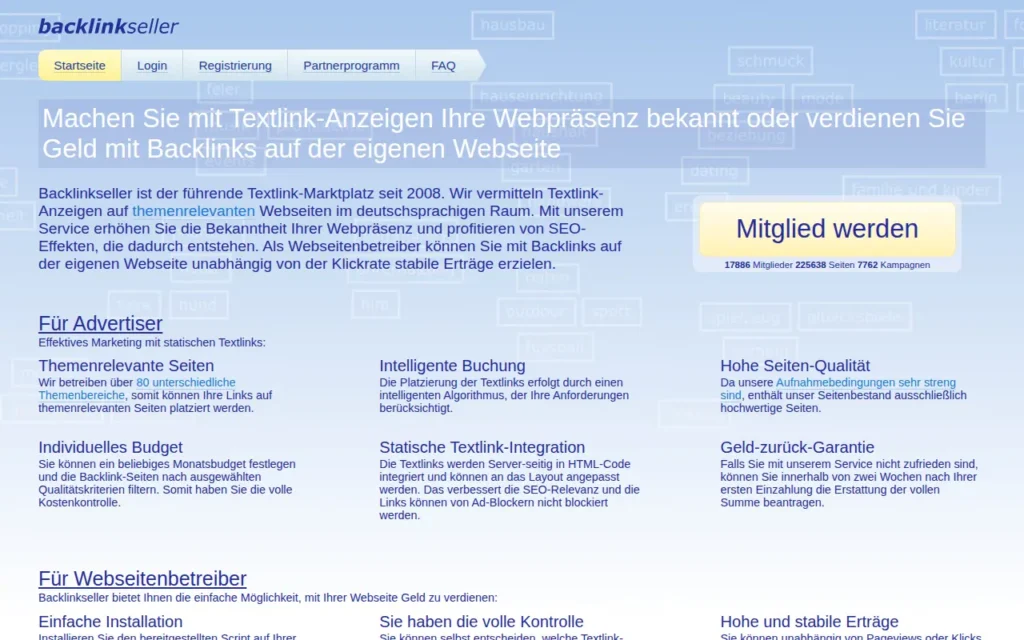 Startseite von Backlinkseller (Intelions OÜ)