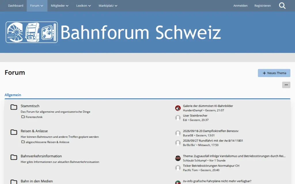 Startseite von Bahnforum Schweiz