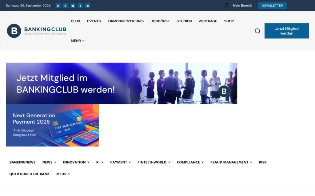 Startseite von BANKINGCLUB / BANKINGNEWS