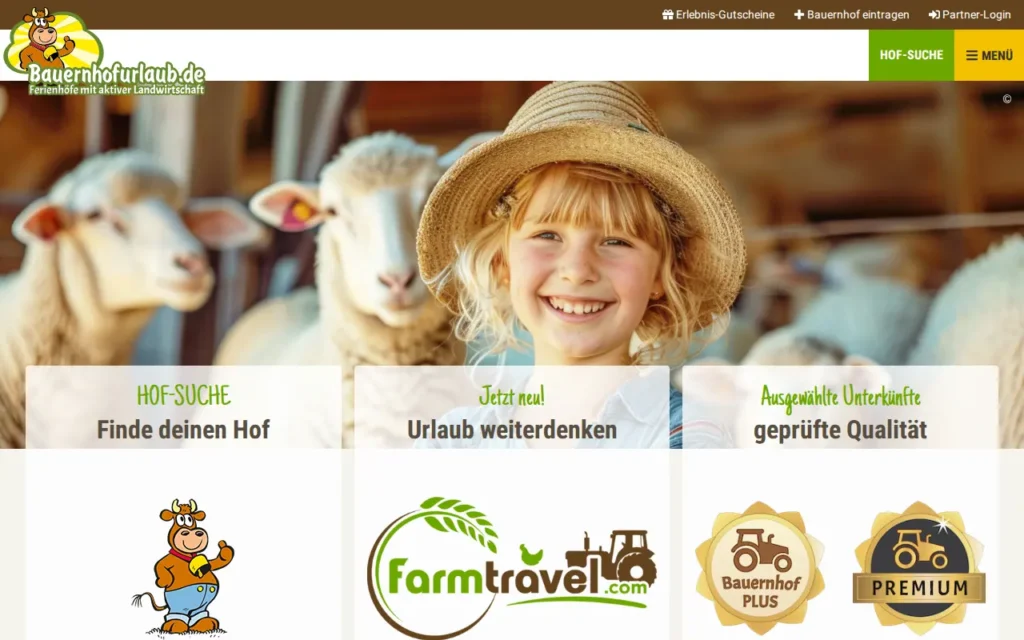 Startseite von Bauernhofurlaub.de