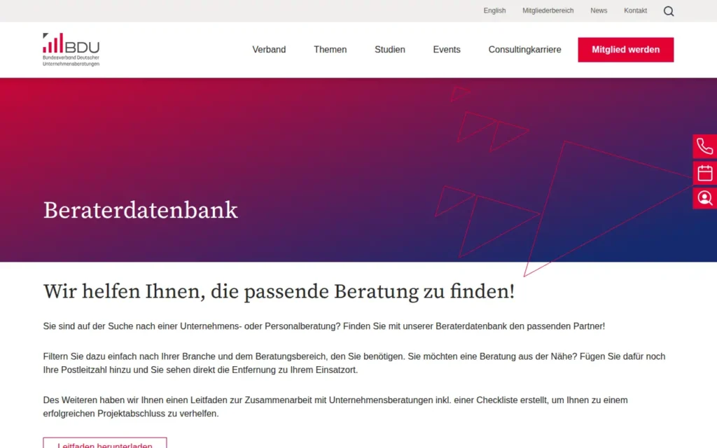 Startseite von BDU Beraterdatenbank