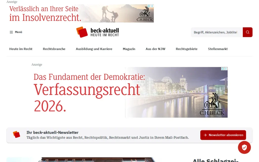 Startseite von beck-aktuell. HEUTE IM RECHT