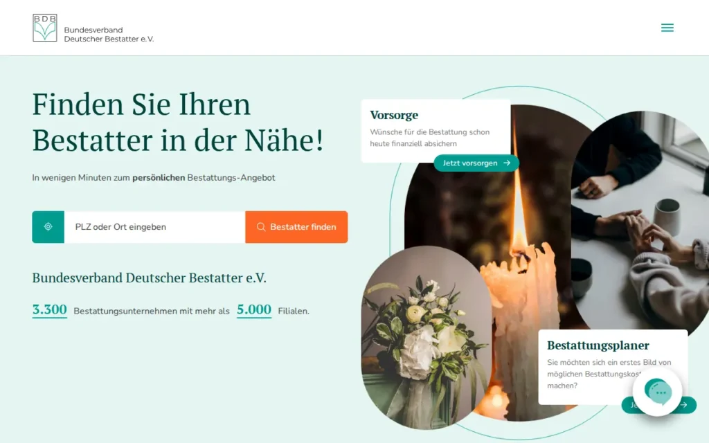 Startseite von Bestattersuche (Bundesverband Deutscher Bestatter)