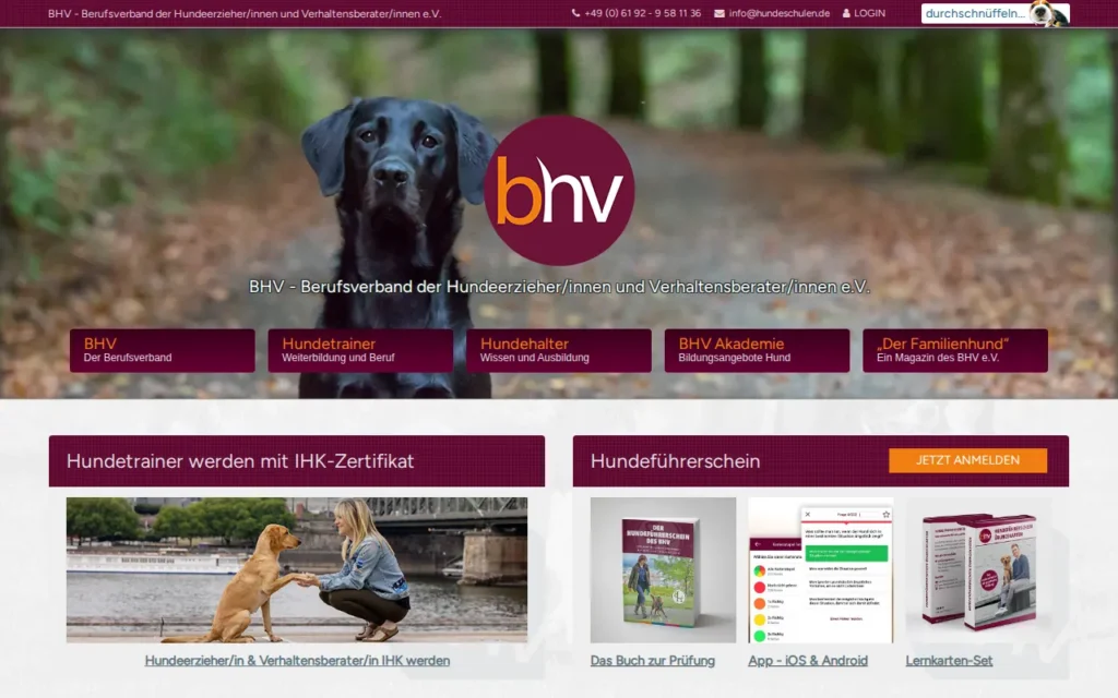 Startseite von BHV-Hundeschulen (hundeschulen.de)
