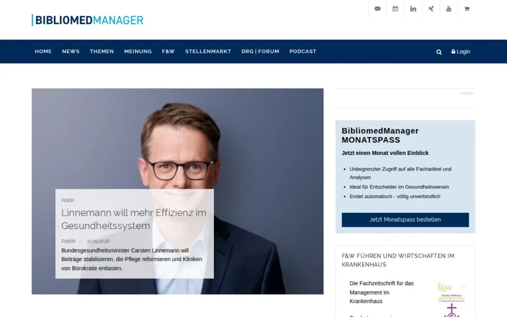 Startseite von Bibliomed Manager / f&w führen und wirtschaften im Krankenhaus