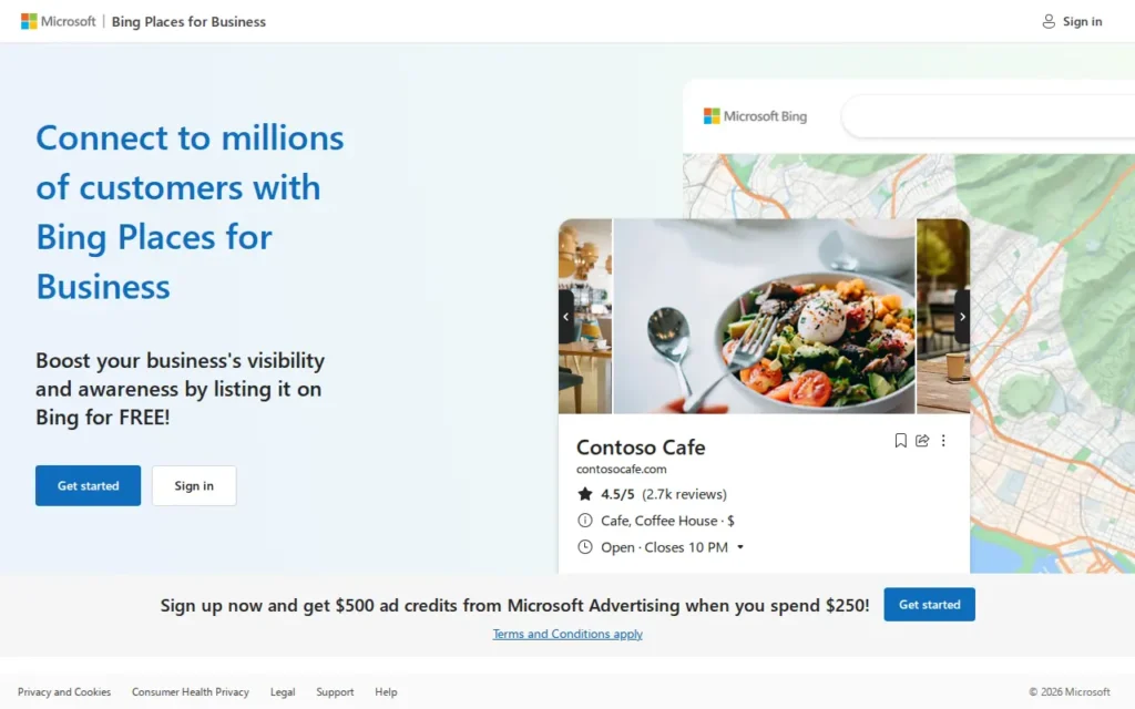 Startseite von Bing Places for Business