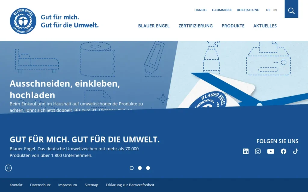 Startseite von Blauer Engel – Unternehmen und Produkte