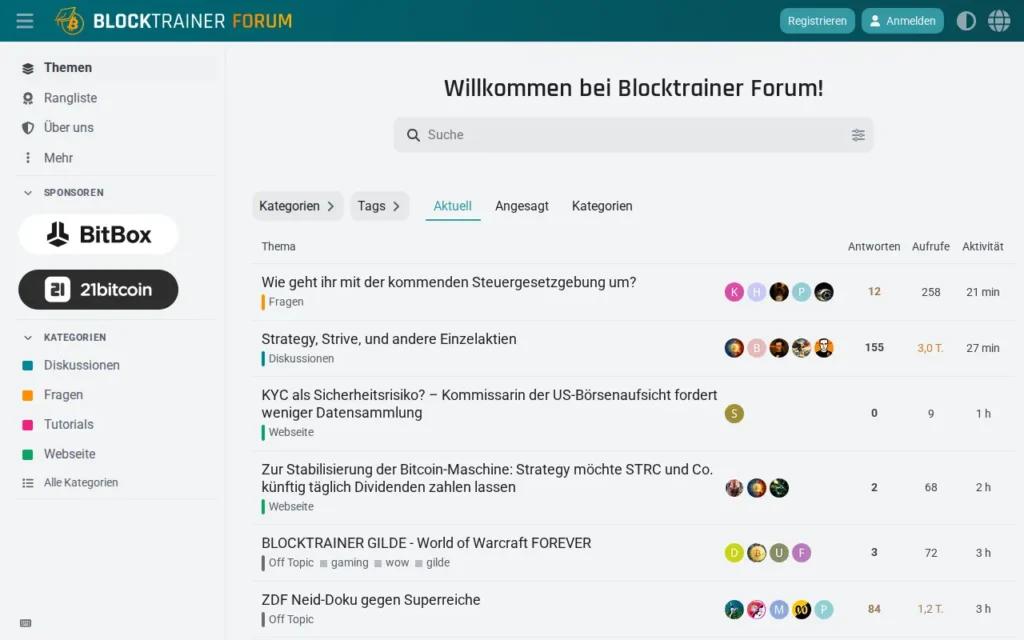 Startseite von Blocktrainer Forum