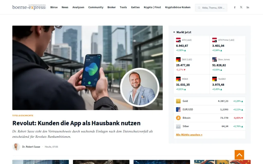 Startseite von Börse Express
