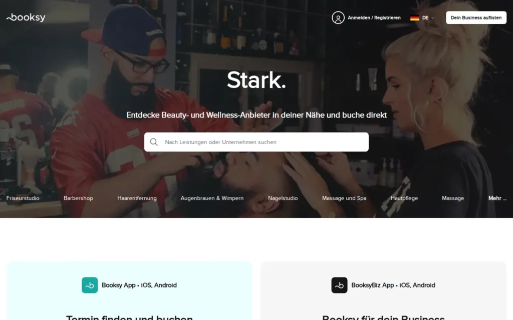 Startseite von Booksy
