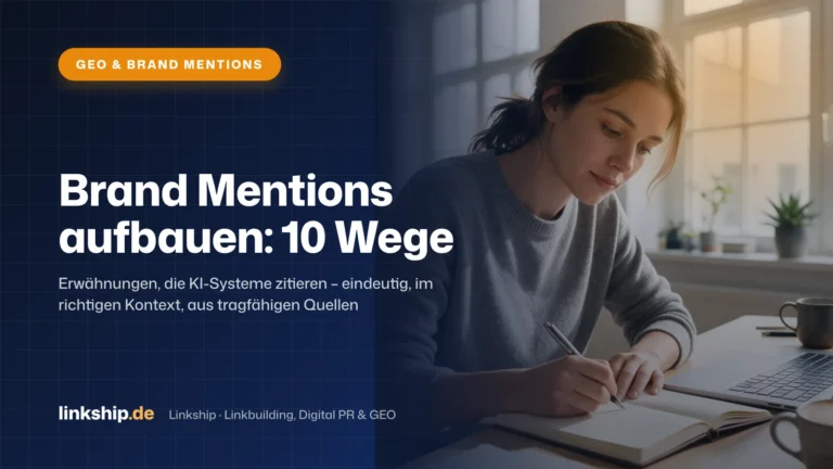 Titelkarte: Brand Mentions aufbauen: 10 Wege – GEO & Brand Mentions, Linkship