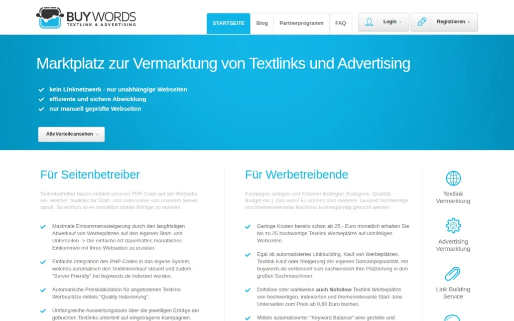 Startseite von Buywords