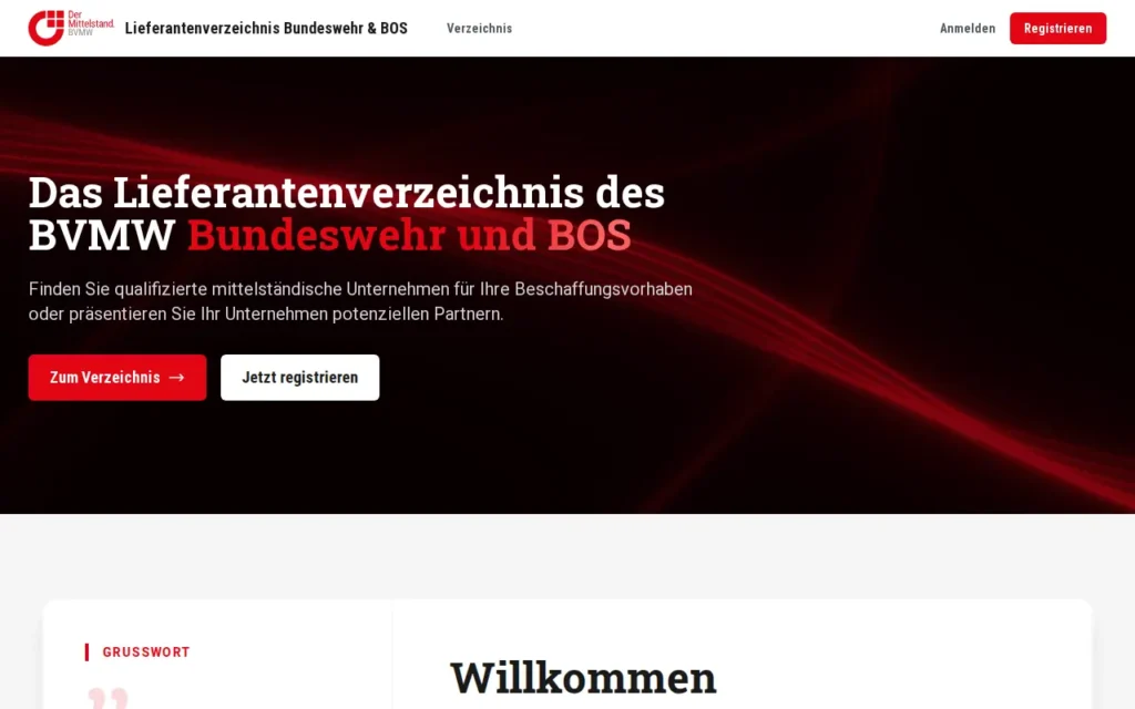 Startseite von BVMW Lieferantenverzeichnis