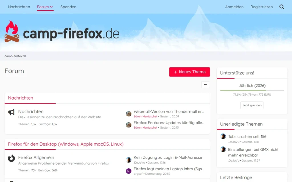 Startseite von camp-firefox.de Forum