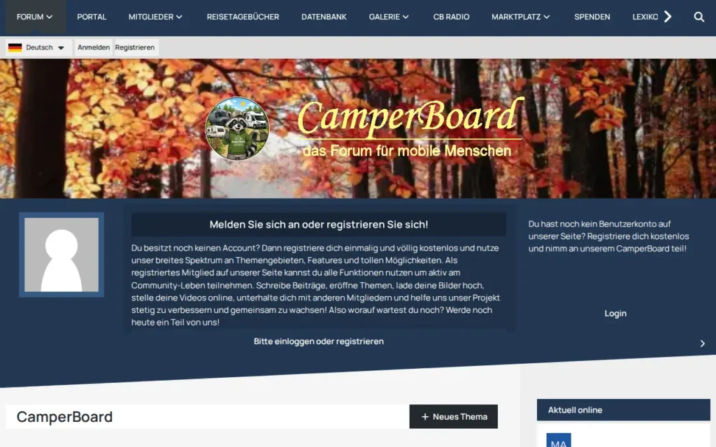 Startseite von CamperBoard