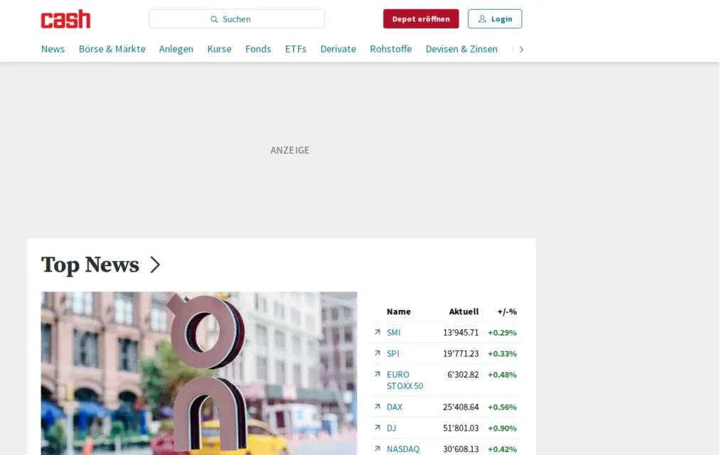 Startseite von cash.ch