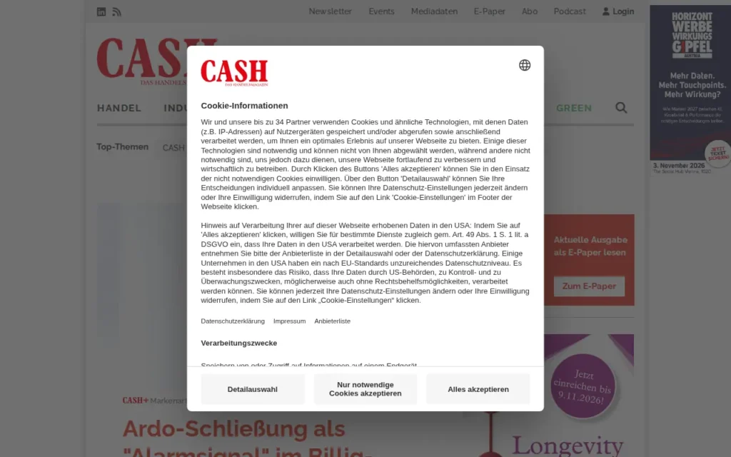 Startseite von CASH – Das Handelsmagazin